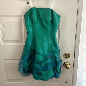 Corset Lace Up Back Strapless Green Turquoise Cocktail Dress